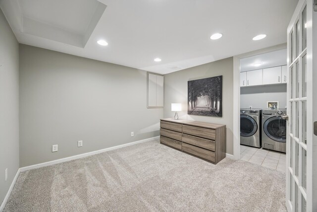 4904 11th Ave S, Minneapolis, MN 55417 - bedroom featuring washing machine and dryer, light carpet, and recessed lighting