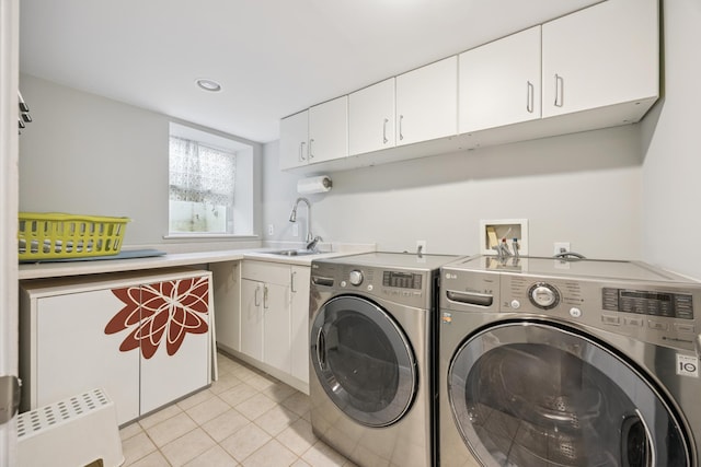 4904 11th Ave S, Minneapolis, MN 55417 - washroom with separate washer and dryer, light tile patterned flooring, cabinet space, and recessed lighting