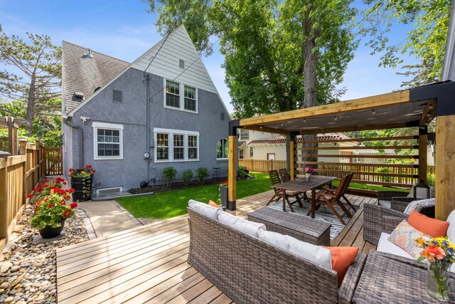 4904 11th Ave S, Minneapolis, MN 55417 - deck featuring a fenced backyard, an outdoor hangout area, and outdoor dining area