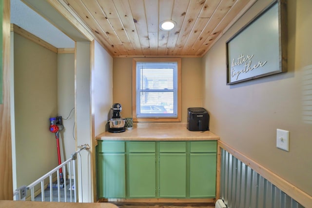 interior space with wood ceiling