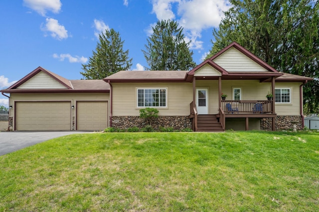 8401 27th Pl N, New Hope, MN 55427 - single story home featuring asphalt driveway, a garage, a front lawn, and stone siding