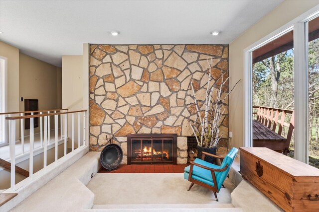 1206 Pinecrest Ln, New Richmond, WI 54017 - living area featuring a stone fireplace