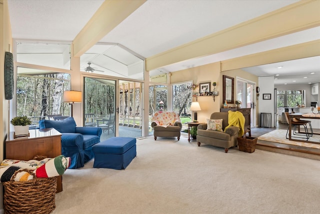 1206 Pinecrest Ln, New Richmond, WI 54017 - carpeted living area featuring ceiling fan and recessed lighting