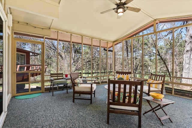 1206 Pinecrest Ln, New Richmond, WI 54017 - sunroom with an outdoor hangout area, a ceiling fan, plenty of natural light, and vaulted ceiling
