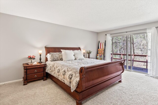 1206 Pinecrest Ln, New Richmond, WI 54017 - bedroom featuring access to exterior, light colored carpet, a textured ceiling, and baseboards