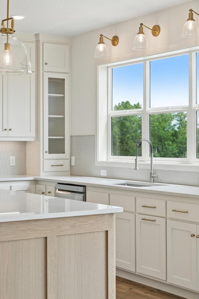 21959 Edison Ct NW, East Bethel, MN 55011 - kitchen with dishwashing machine, light countertops, and backsplash