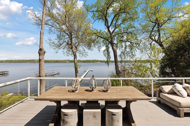 176 Peninsula Rd, Medicine Lake, MN 55441 - deck featuring a water view and outdoor dining space