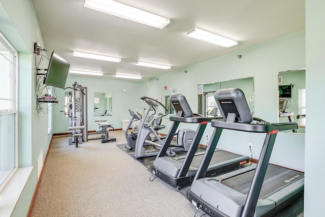workout area featuring carpet floors