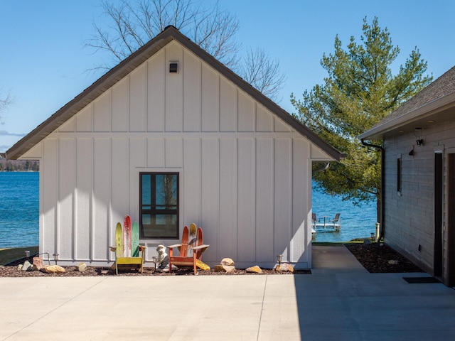 view of outdoor structure with a water view