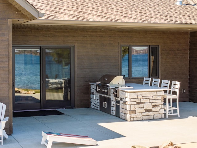 view of patio / terrace with a grill, an outdoor kitchen, and an outdoor bar