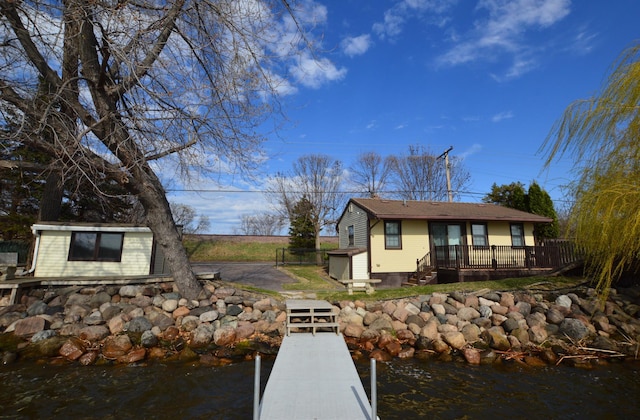 view of dock featuring a deck with water view