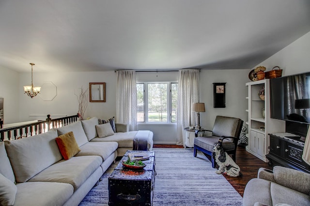 32290 US-71, Menahga, MN 56464 - living area featuring a chandelier and dark wood-style floors