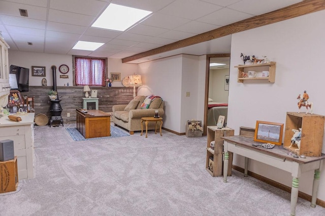19447 County Road 1, Morris, MN 56267 - living area featuring a paneled ceiling, carpet floors, baseboards, and visible vents