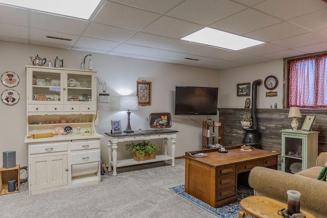 19447 County Road 1, Morris, MN 56267 - carpeted home office with visible vents and a drop ceiling