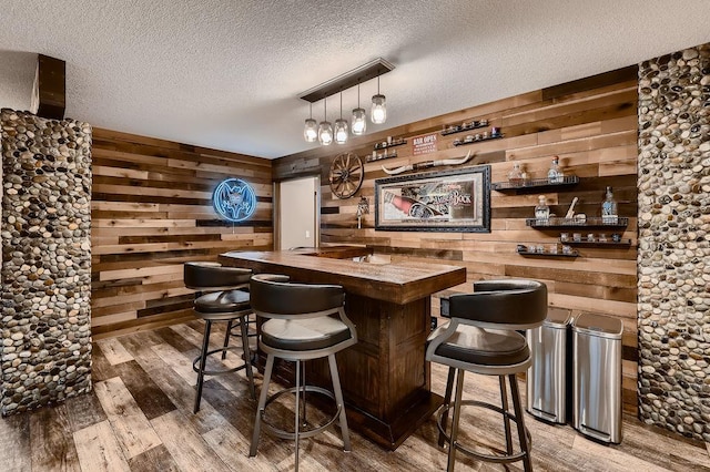 334 143rd Ave NW, Andover, MN 55304 - indoor wet bar with a textured ceiling, wood walls, and wood finished floors