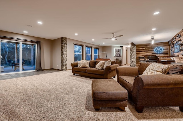 334 143rd Ave NW, Andover, MN 55304 - living area with ceiling fan, recessed lighting, baseboards, and wood walls