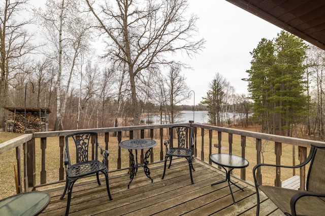 deck with a water view