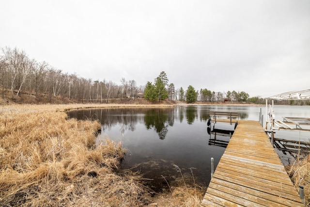 view of dock with a water view
