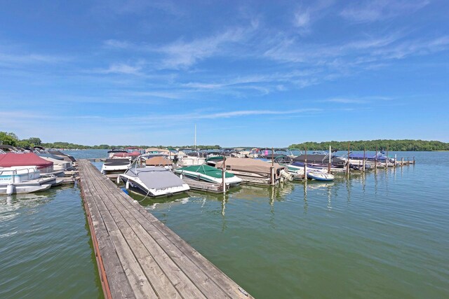 view of dock with a water view