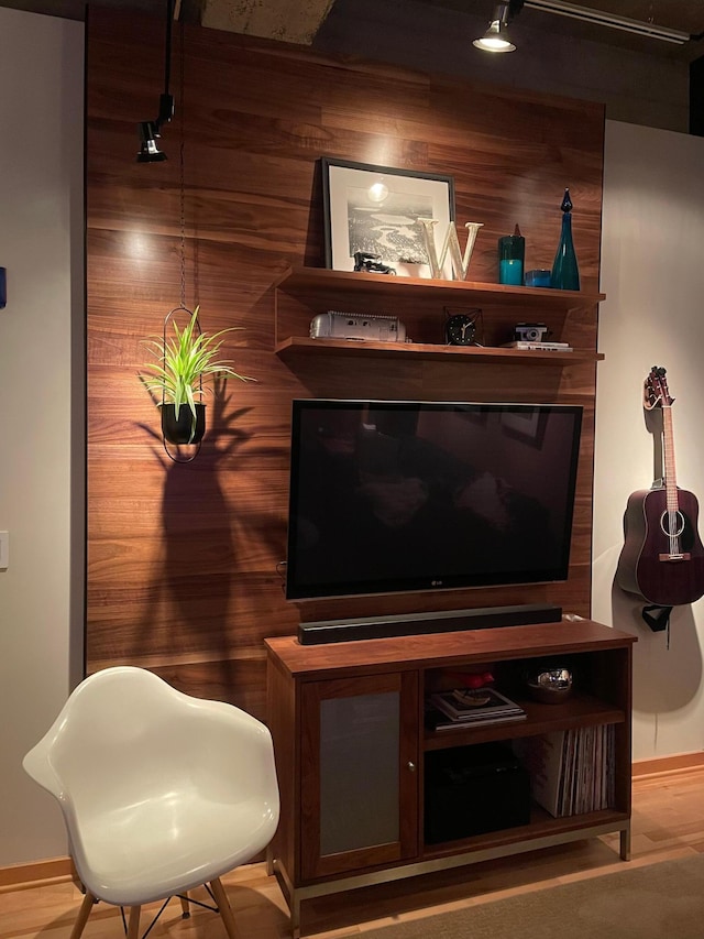 details with baseboards and wood walls