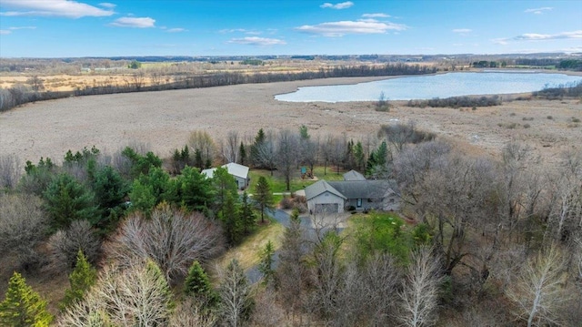 birds eye view of property with a rural view and a water view