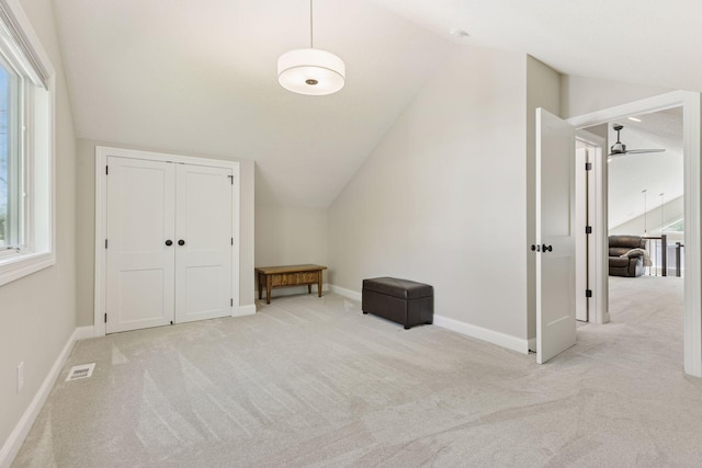 1929 Fagerness Point Rd, Orono, MN 55391 - bonus room featuring lofted ceiling, carpet, a ceiling fan, and baseboards