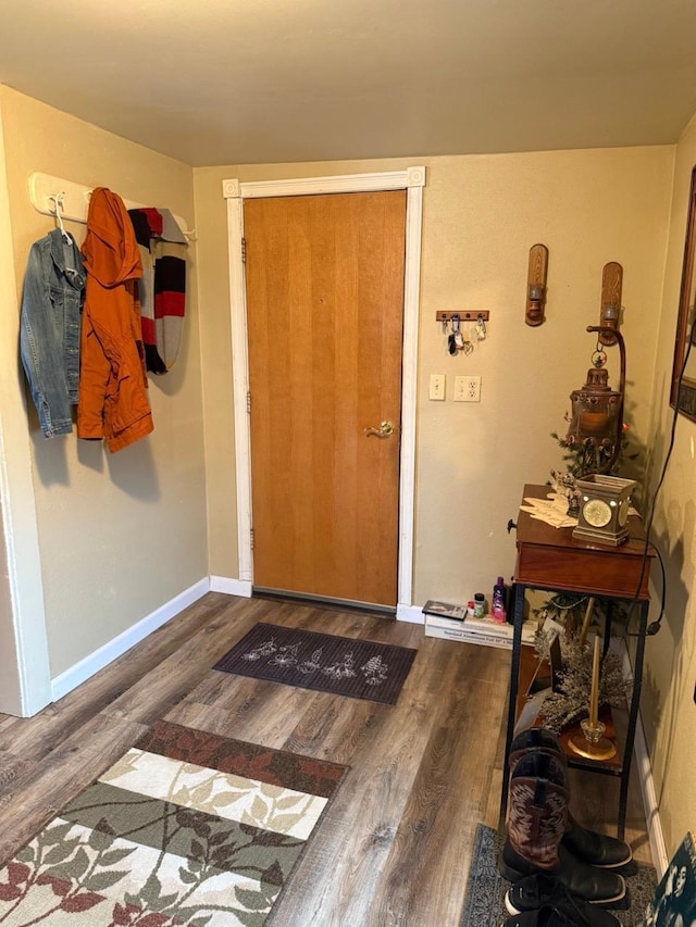 entrance foyer with baseboards and wood finished floors