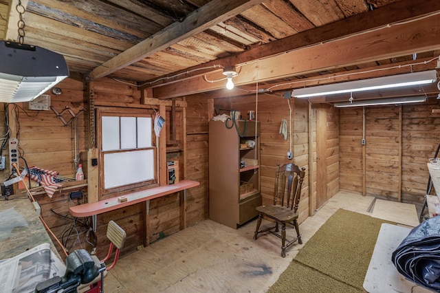 below grade area with wooden walls