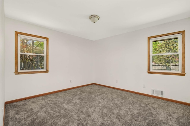 empty room featuring carpet floors, healthy amount of natural light, and baseboards