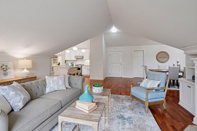 205 Mill St Unit S301, Excelsior, MN 55331 - living area featuring wood finished floors and vaulted ceiling