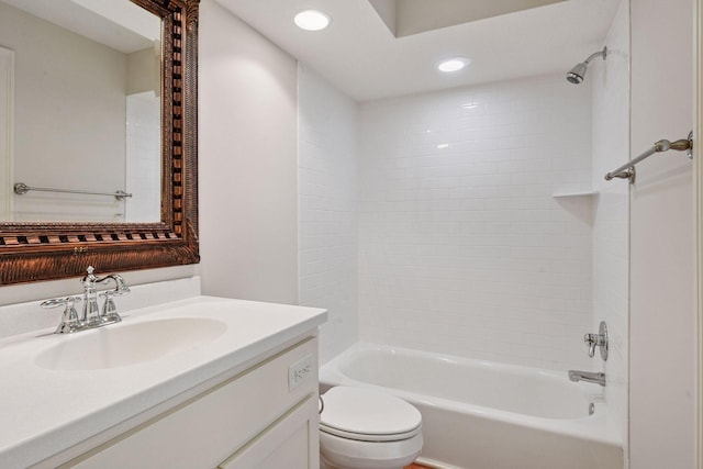 205 Mill St Unit S301, Excelsior, MN 55331 - bathroom featuring toilet, vanity, bathing tub / shower combination, and recessed lighting