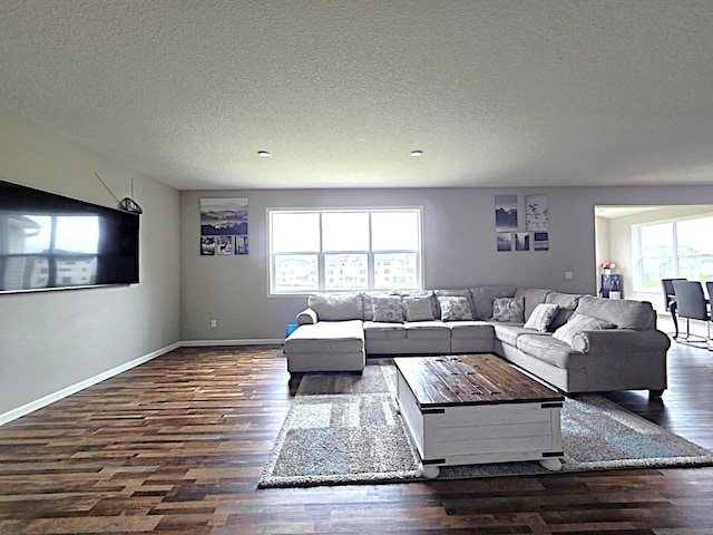 2505 Jaber Ave NE, Saint Michael, MN 55376 - living room with dark wood-style floors, a textured ceiling, and baseboards