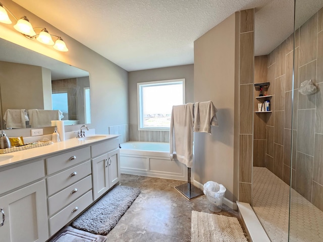 2505 Jaber Ave NE, Saint Michael, MN 55376 - full bath with a bath, double vanity, a walk in shower, and a textured ceiling