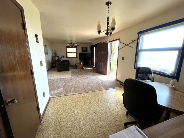 10151 US Highway 169, Garrison, MN 56450 - office space featuring baseboards, a chandelier, and a ceiling fan