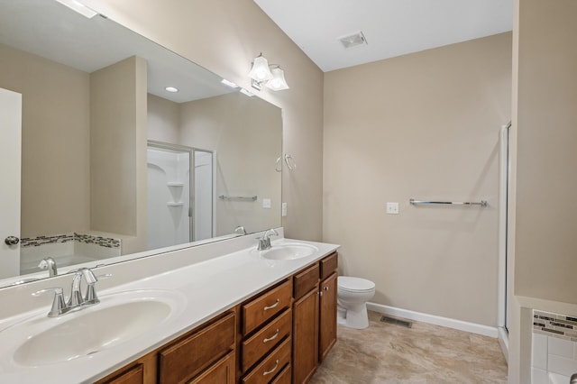 full bathroom with visible vents, a stall shower, and a sink