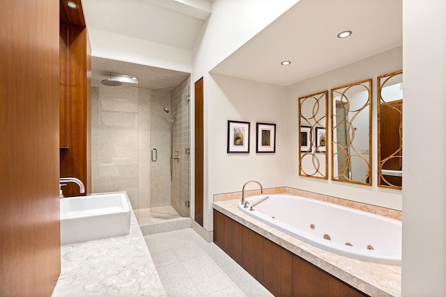 4721 Lake Harriet Pkwy, Minneapolis, MN 55419 - bathroom featuring a shower stall, a tub with jets, and recessed lighting