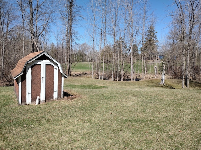 view of yard with a storage unit and an outbuilding