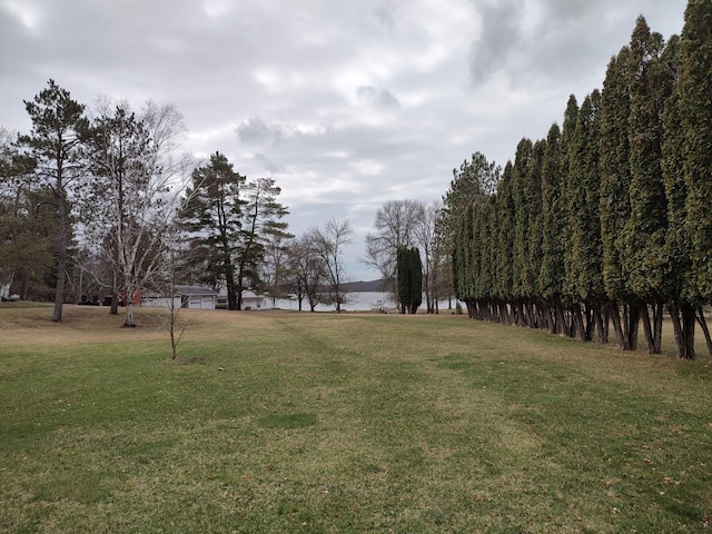 view of yard with a water view