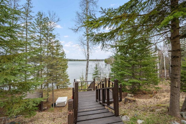 exterior space with a water view