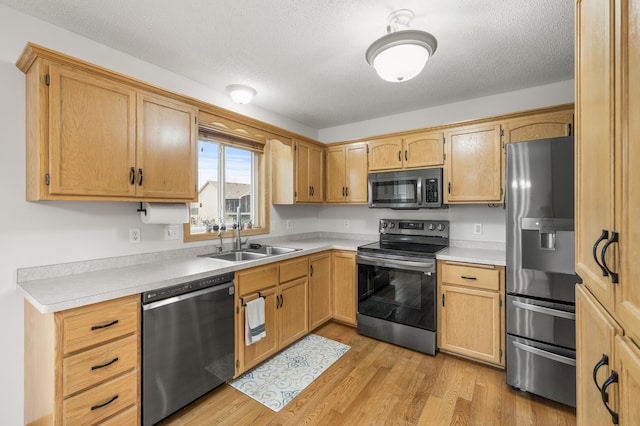 664 Highland Trl, Lino Lakes, MN 55014 - kitchen featuring appliances with stainless steel finishes, light wood-style flooring, light countertops, and a textured ceiling