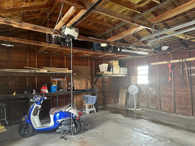 garage with a garage door opener