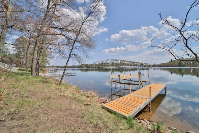 dock area with a water view