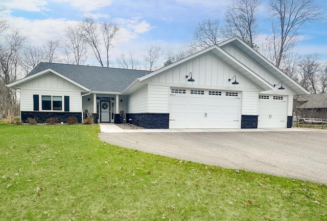 view of front of house with board and batten siding, a shingled roof, and stone siding