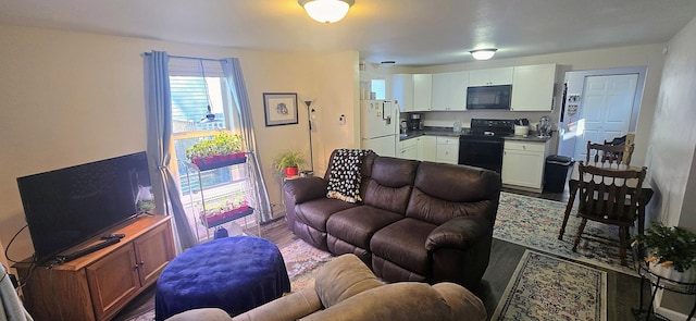 living area with wood finished floors