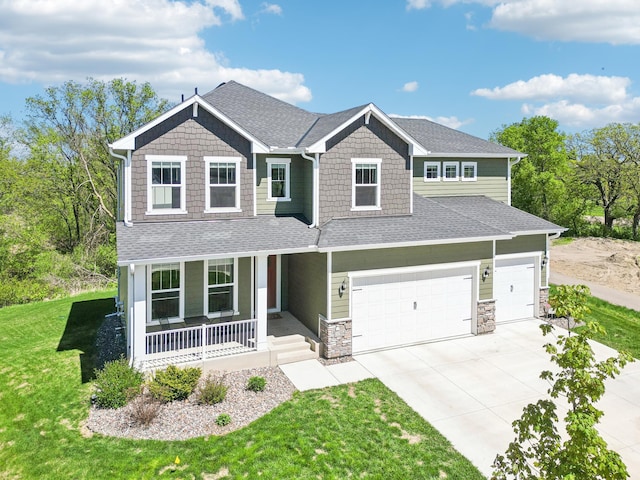 11504 Yuma Ln N, Dayton, MN 55369 - craftsman-style house featuring covered porch, driveway, a front yard, and roof with shingles