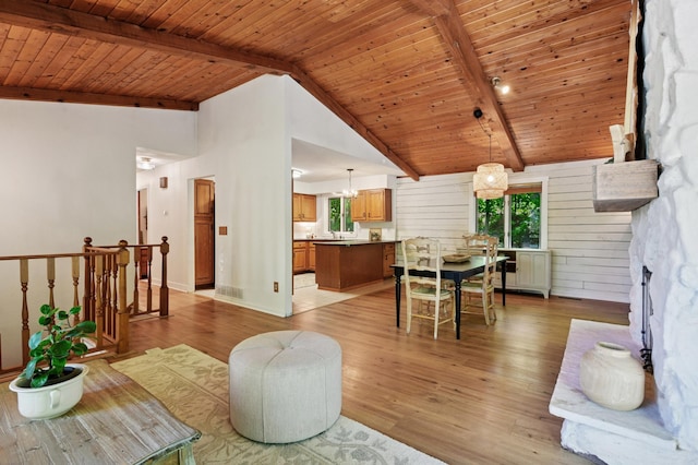3021 Devon Ln, Mound, MN 55364 - living area with wooden ceiling and light wood-style floors