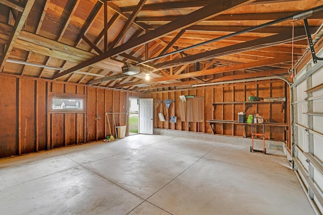 garage with a garage door opener