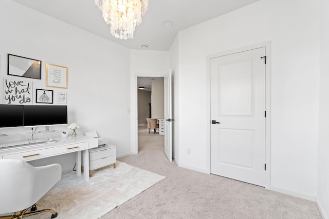 10257 Greenway Cir S, Cottage Grove, MN 55016 - home office with a chandelier, light colored carpet, and baseboards