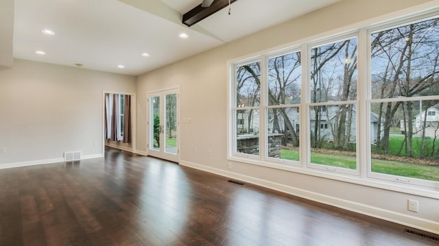 3219 Anric Dr, Eau Claire, WI 54701 - empty room featuring baseboards, visible vents, recessed lighting, and dark wood-type flooring