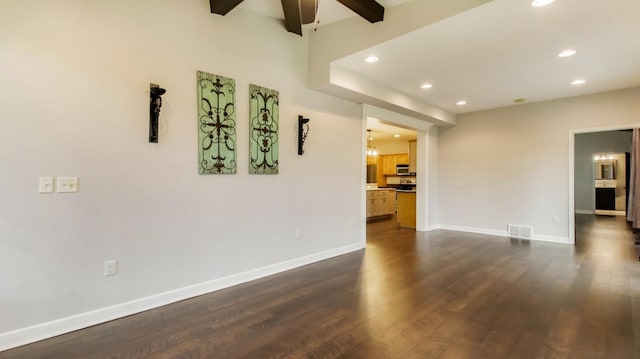 3219 Anric Dr, Eau Claire, WI 54701 - empty room with ceiling fan, dark wood-style flooring, recessed lighting, and visible vents